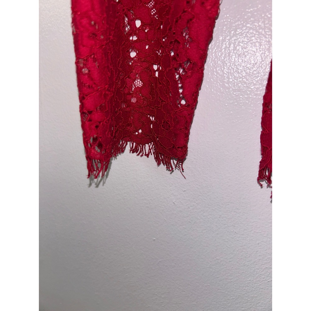 J.Crew Red Floral Lace Long Sleeve Tie Back Keyhole Top Size 0 - Picture 7 of 9
